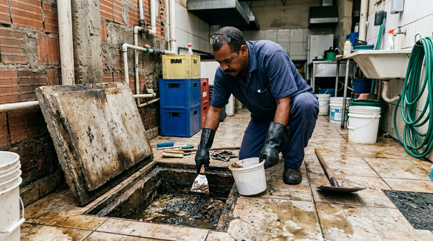 Limpeza de caixa de gordura residencial em São Bernardo do Campo-SP